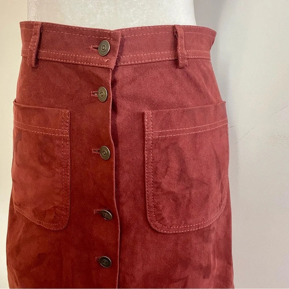 Suede Retro Mini Button Down Skirt - Picture 2 of 9